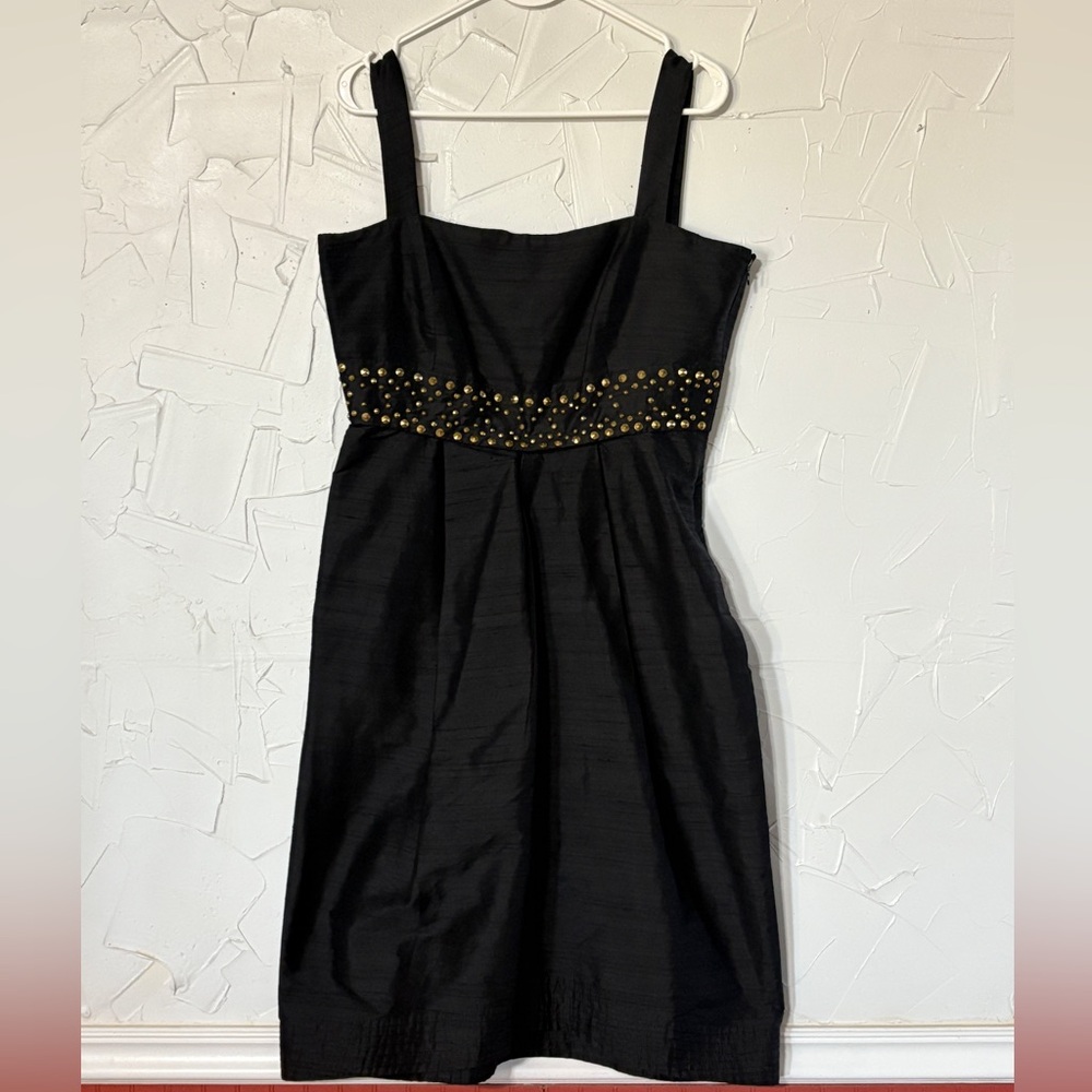 MaxMara Black Sleeveless Stud-Embellished Mini Dress Gold Accents 100% Silk